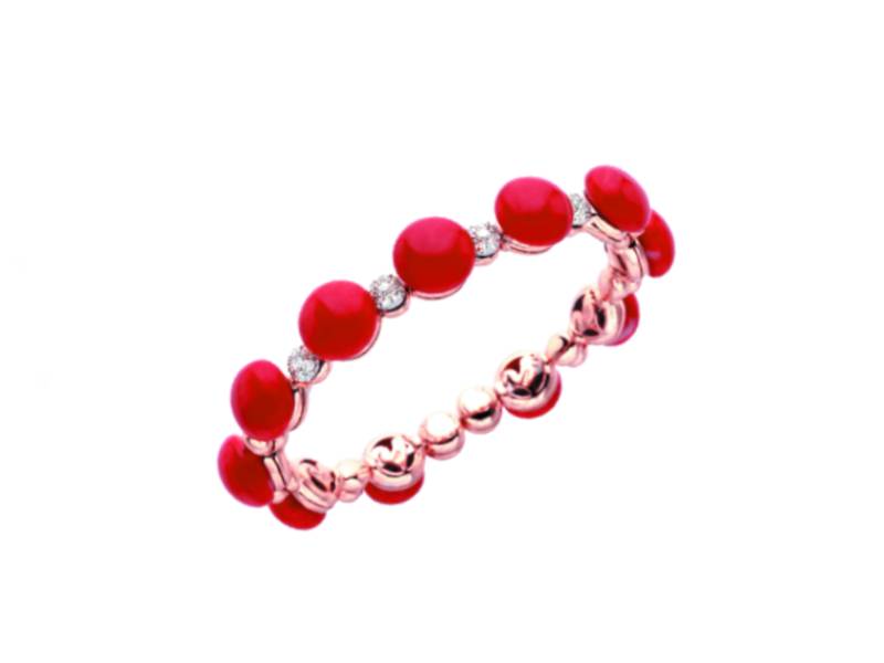 BRACCIALE IN ORO ROSA E BIANCO CON DIAMANTI E CORALLO ROSSO BON BON CHANTECLER 27235